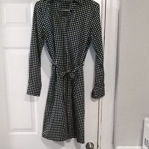 Brooks Brothers Blue With Green And White Polkadot Long Sleeve  Shirt Dress